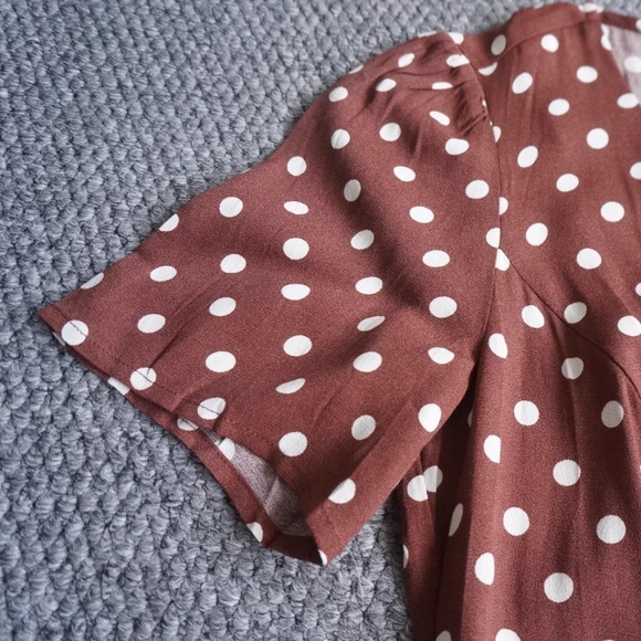 NEW Reformation Locklin French Midi Dress - Au Lait Chocolate Polka Dots - Picture 5 of 8